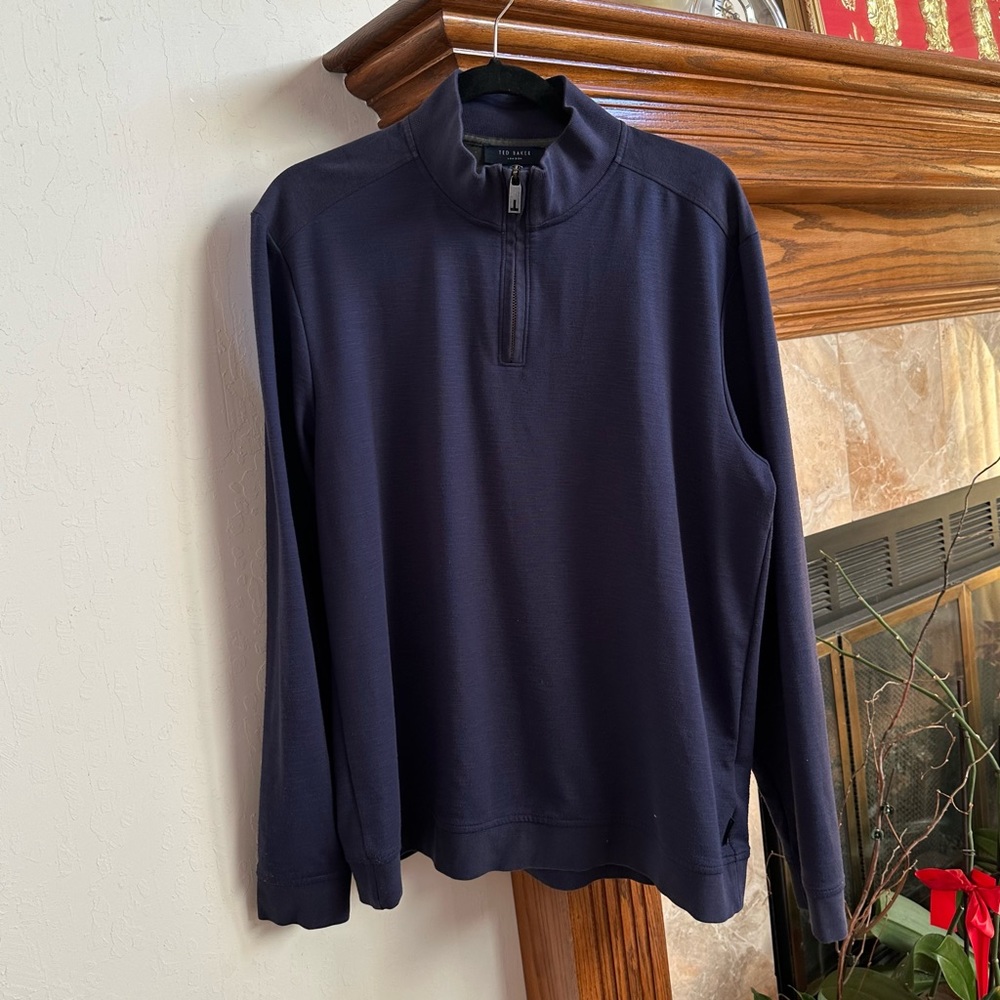 Ted Baker Navy Quarter Zip Funnel Neck Pullover Sweater
